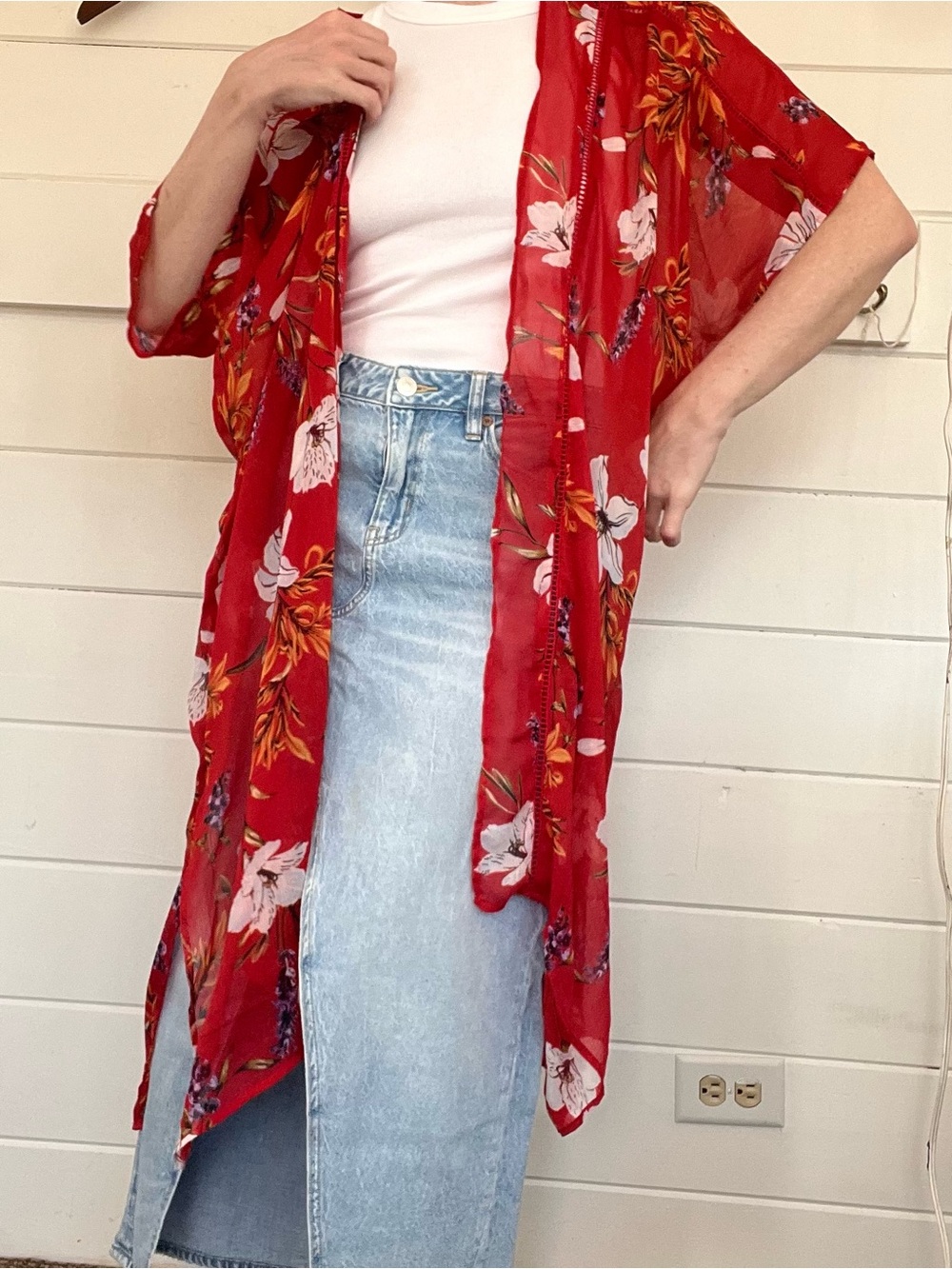 Band of Gypsies Sheer Red Floral Tunic/ Cover Up. Size XS/S.